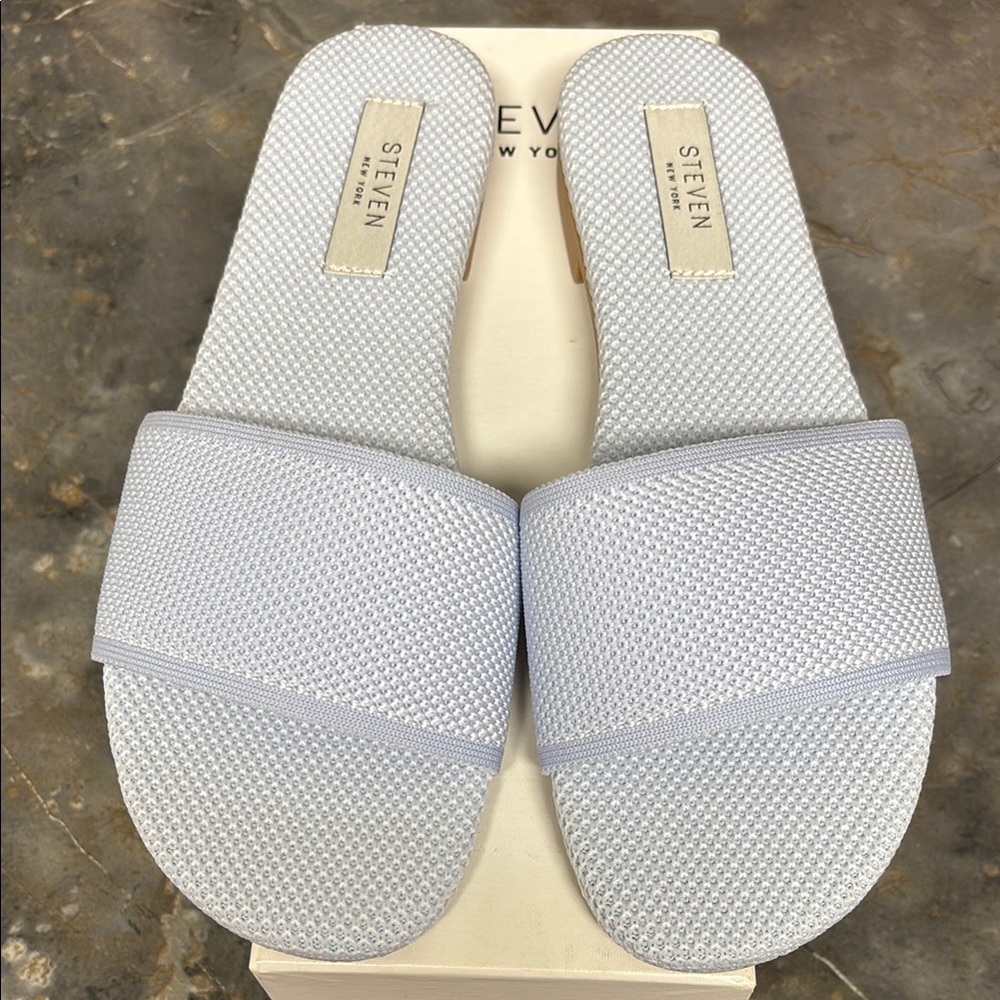 Steven New York Blue Knit Slide Sandals